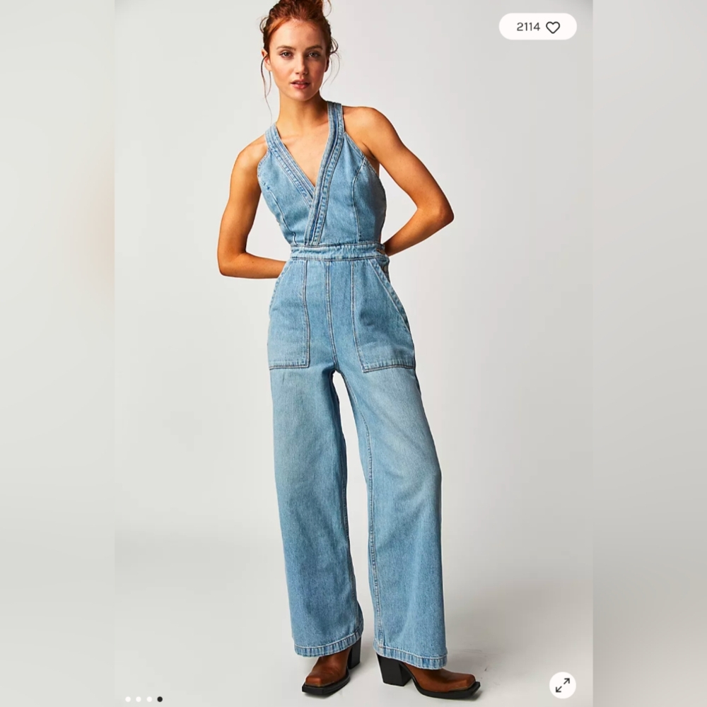 NWT Anthropologie ETICA Denim Emel Carpenter Jumpsuit Denim Small